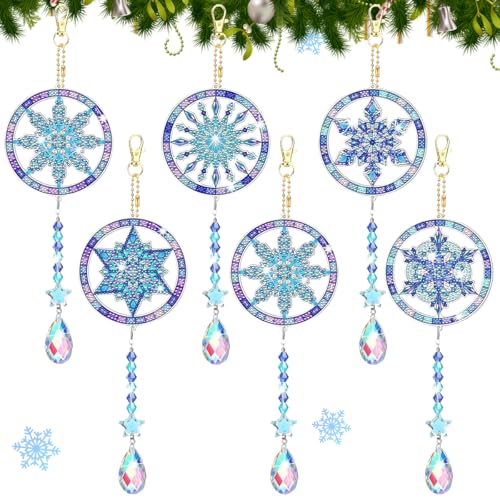 XLZJYIJ 5D Diamond Painting Weihnachten Anhänger Kinder, 6 Stück Weihnachten Diamant Malerei SchlüSselbund, 5D DIY Winter Double-Sided Diamond Painting Diamant-Anhänger für Fenster, Garten, Außen von XLZJYIJ