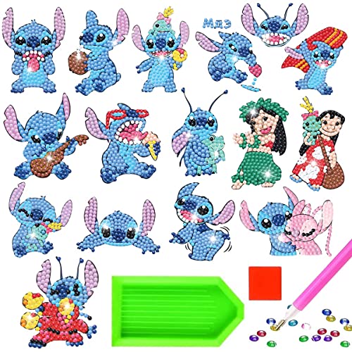 XLZJYIJ Diamond Painting Kinder, DIY Diamant Aufkleber Kit, 16 Stück 5D Cartoon Diamantmalerei für Kinder, DIY Diamant Painting Kit für Kinder für Notebook, Cup, Telefon Malen Nach Zahlen von XLZJYIJ