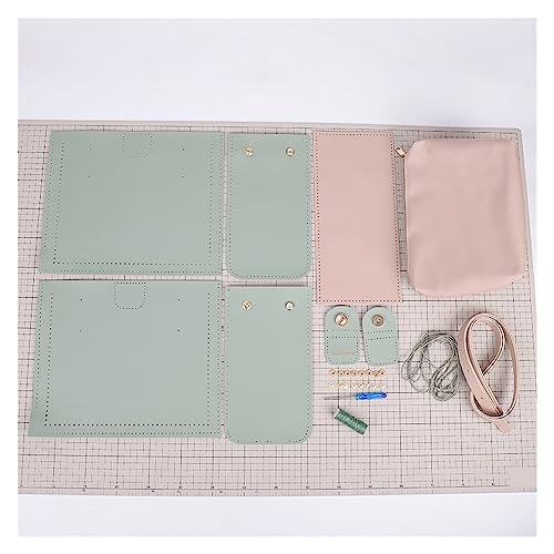 XMAIYIF DIY Bag Making Kit Handgefertigtes, gewebtes Ledertaschen-Set, Farbblock-Einkaufstasche, DIY-Material, selbstgemachtes Handnähen for Damen, Umhängetasche(Green Khaki) von XMAIYIF