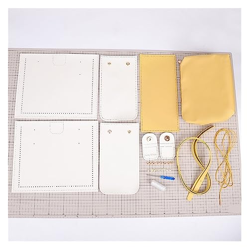 XMAIYIF Diy Bag Making Kit Handgefertigtes, gewebtes Ledertaschen-Set, Farbblock-Einkaufstasche, DIY-Material, selbstgemachtes Handnähen for Damen, Umhängetasche(White yellow) von XMAIYIF