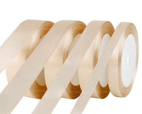 22m x 4 Rollen Gold Satinband, Geschenkbänder Golden Deko Schleifenband für Hochzeit Geburtstag Weihnachtsband von XMASOLD