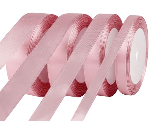 22m x 4 Rollen Roségold Satinband, Geschenkbänder Bohnenpaste rosa Deko Schleifenband für Hochzeit Geburtstag Weihnachtsband von XMASOLD