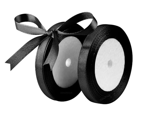 Schwarz Satinbands 10mm Breit, Geschenk Band 22m Geschenkband für Geschenkverpackungen, Weihnachtsband, Handwerk, Blumensträuße, Schleifenherstellung, Geburtstags- und Hochzeitsdekorationen von XMASOLD