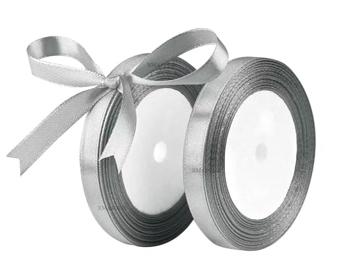 Silber Satinbands 10mm Breit, Geschenk Band 22m Geschenkband für Geschenkverpackungen, Weihnachtsband, Handwerk, Blumensträuße, Schleifenherstellung, Geburtstags- und Hochzeitsdekorationen von XMASOLD