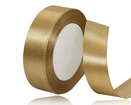 Dunkles Gold Satinband 25mm x 22Meters Schleifenband Champagner Geschenkband Dekoband Stoffband für Geschenk, Basteln, Nähprojekte, Haarschleifen, Brautstrauß, Hochzeits Dekoration von XMASOLDECOR