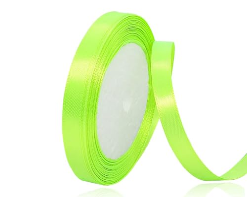 Fluoreszierendes Grün Satinband 10mm, 22Meters Schleifenband Geschenkband Dekoband Stoffband für Geschenk, Basteln, Nähprojekte, Haarschleifen, Brautstrauß, Hochzeits Dekoration von XMASOLDECOR