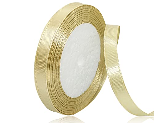 Gold Satinband 10mm x 22Meters Schleifenband Gold Geschenkband Dekoband Stoffband für Geschenk, Basteln, Nähprojekte, Haarschleifen, Brautstrauß, Hochzeits Dekoration von XMASOLDECOR