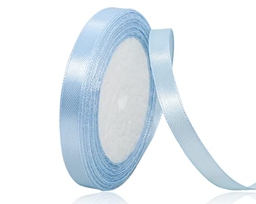 Hellblau Satinband 10mm x 22Meters Schleifenband Hellblau Geschenkband Dekoband Stoffband für Geschenk, Basteln, Nähprojekte, Haarschleifen, Brautstrauß, Hochzeits Dekoration von XMASOLDECOR