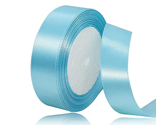 Himmelblau Satinband 25mm x 22Meters Schleifenband Himmelblau Geschenkband Dekoband Stoffband für Geschenk, Basteln, Nähprojekte, Haarschleifen, Brautstrauß, Hochzeits Dekoration von XMASOLDECOR