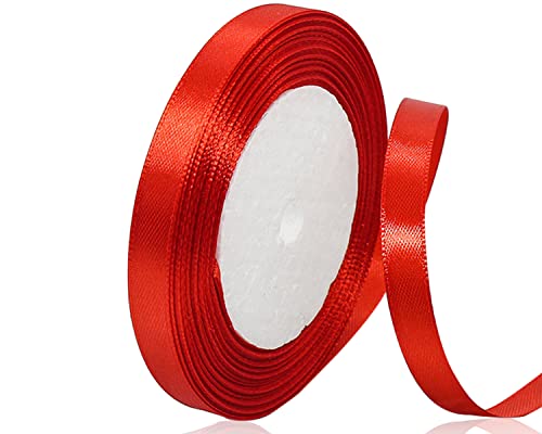 Rot Satinband 10mm x 22Meters Schleifenband Rot Geschenkband Dekoband Stoffband für Geschenk, Basteln, Nähprojekte, Haarschleifen, Brautstrauß, Hochzeits Dekoration von XMASOLDECOR