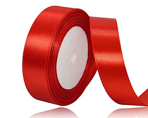 Rot Satinband 25mm x 22Meters Schleifenband Rot Geschenkband Dekoband Stoffband für Geschenk, Basteln, Nähprojekte, Haarschleifen, Brautstrauß, Hochzeits Dekoration von XMASOLDECOR