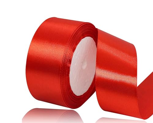 Rot Satinband 40mm, 22Meters Schleifenband Rot Geschenkband Dekoband Stoffband für Geschenk, Basteln, Nähprojekte, Haarschleifen, Brautstrauß, Hochzeits Dekoration von XMASOLDECOR