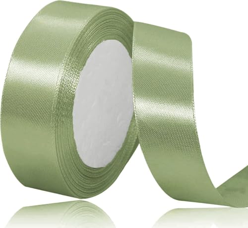 Salbeigrün Satinband 25mm, 22Meters Schleifenband Salbeigrüne Geschenkband Dekoband Stoffband für Geschenk, Basteln, Nähprojekte, Haarschleifen, Brautstrauß, Hochzeits Dekoration von XMASOLDECOR