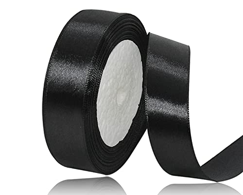 Schwarz Satinband 20mm x 22Meters Schleifenband Schwarz Geschenkband Dekoband Stoffband für Geschenk, Basteln, Nähprojekte, Haarschleifen, Brautstrauß, Hochzeits Dekoration von XMASOLDECOR