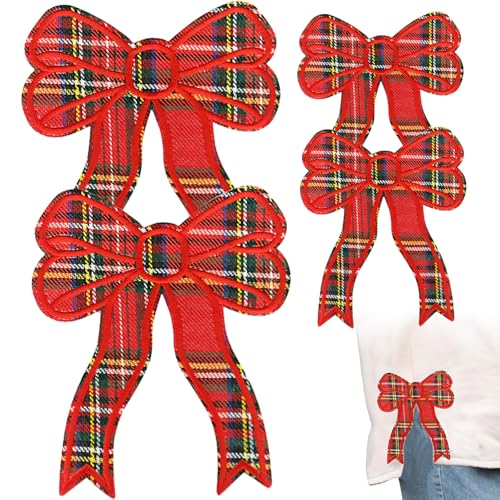 XMJY 2 Paar Sweatshirt Side Bow Patches, Rot Plaid Muster Aufbügler Patches Weihnachten DIY Applikationen für Sweatshirts Hoodies Kleidung Jeans Jacken von XMJY