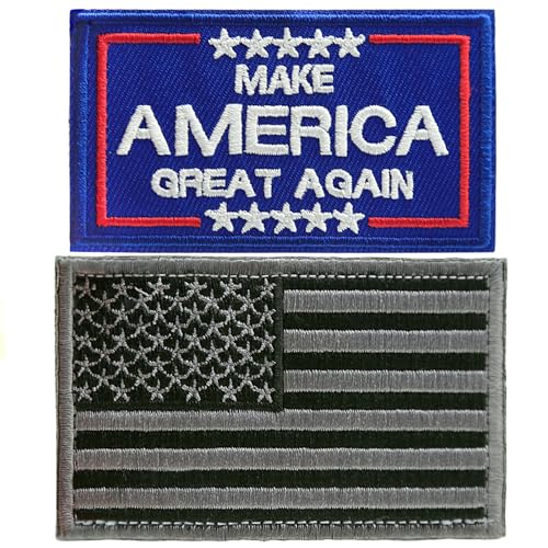 XMJY Amerika-Aufnäher – Make America Great Again und Amerika-Flagge, taktische Militärmoral, bestickte Klett-Patches, patriotische Aufnäher für Rucksäcke, Militäruniformen, Hundegeschirr, 2 Stück von XMJY