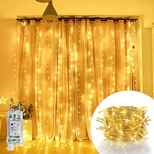 XMTECH LED Lichtervorhang 3x3m Warmweiß,300 LEDs Lichterkette mit einem Stecker, IP44 Wasserdicht Vorhang Licht 8 Leuchtmodi, Weihnachtsdeko Lichterdeko Innen und Außen von XMTECH