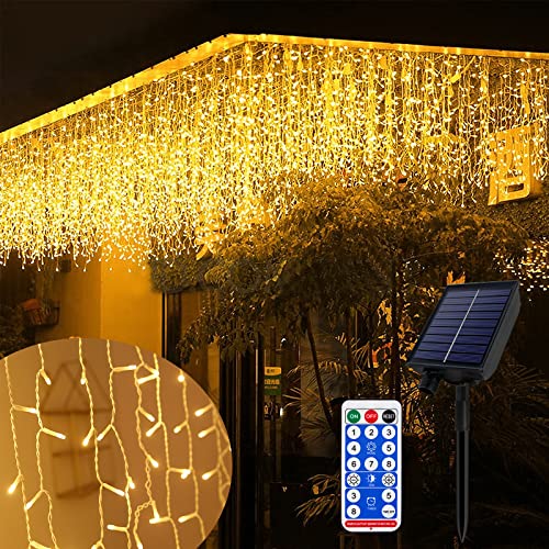 XMTECH Solar LED Lichterkette Lichtervorhang Außen, 10m 400 LED Warmweiß Solar Lichterkette Außen Solar/USB-Betrieben, Eisregen Lichterkette mit 8 Modi Timer für Weihnachten Party Garten von XMTECH