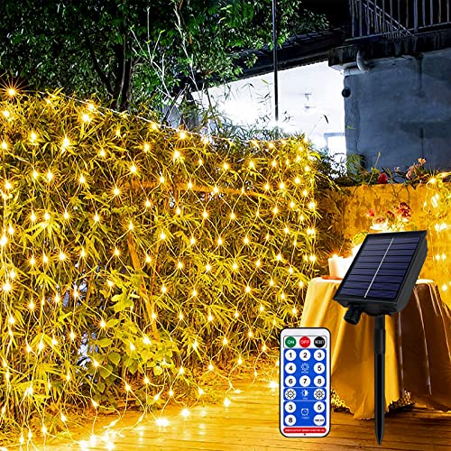 XMTECH Solar Lichternetz Außen, LED Lichternetz 3x2m 250 LED Lichterkette Netzlicht Solar/USB-Betrieben, Warmweiß lichtervorhang solar für außen Innen Weihnachten Hochzeit Party, mit 8 modi IP44 von XMTECH