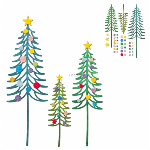 XMZZMX Bunte Weihnachts-Baum-Metall-Stanzformen für Kartenherstellung, Papierprägung, Stanz-Set, Aufbewahrungstaschen, Zubehör, Scrapbooking-Schablonen von XMZZMX