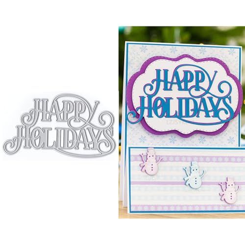 XMZZMX Englische Wörter Happy Holidays Metall-Stanzformen für Kartenherstellung, Papierpräge-Stanzschablonen-Set, Vorlagen, Fotorahmen, Album, DIY, Scrapbooking, Schablonen-Sets von XMZZMX