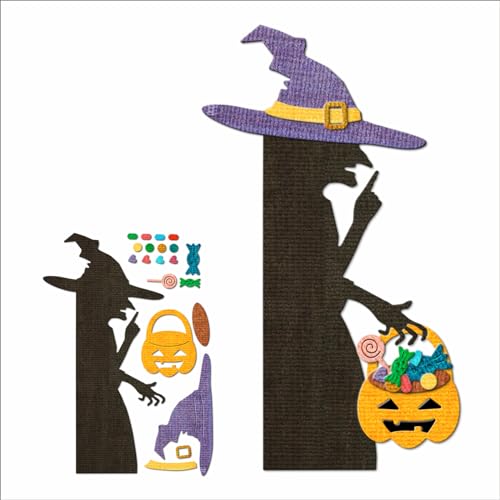 XMZZMX Halloween Hexe Kürbis Rahmen Metall Stanzformen für Kartenherstellung, Papierprägung Stanzformen Kit Aufbewahrungstaschen Zubehör, Scrapbooking Schablonen von XMZZMX