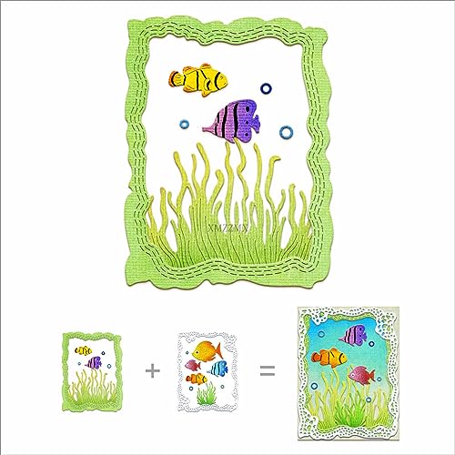 XMZZMX Kleine Fische Seegras Linie Spitze Metall Stanzformen für Kartenherstellung, Papierprägung Stanzformen Sets Aufbewahrungstaschen, Album Schablonen, Scrapbooking Vorlage von XMZZMX