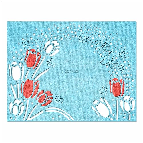 XMZZMX Metall-Stanzformen mit Tulpenmotiv, für Kartenherstellung, Papierprägung, Stanzformen, Aufbewahrungstaschen, Zubehör, Scrapbooking-Schablonen von XMZZMX