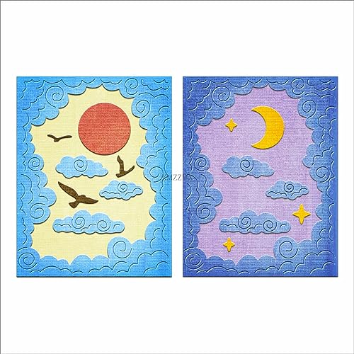 XMZZMX Rote Sonne Mond Metall Stanzformen für Kartenherstellung, Papierprägung Stanzformen Sets Aufbewahrungstaschen, Album Schablonen, Scrapbooking Vorlage von XMZZMX