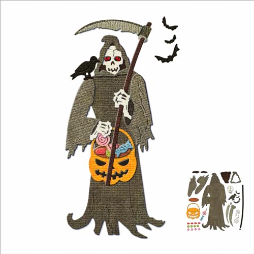 XMZZMX Shadow Halloween Sensenmann Metall-Stanzformen für Kartenherstellung, Papierprägung, Stanz-Set, Aufbewahrungstaschen, Zubehör, Scrapbooking-Schablonen von XMZZMX