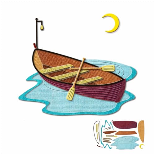 XMZZMX Shadow Little Boat Moon Metall-Stanzformen für Kartenherstellung, Papierprägung, Stanz-Set, Aufbewahrungstaschen, Zubehör, Scrapbooking-Schablonen von XMZZMX