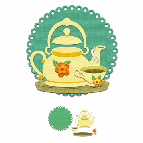 XMZZMX Shadow Tea Set Metall-Stanzformen für Kartenherstellung, Papierprägung, Stanzformen, Sets, Aufbewahrungstaschen, Albumschablonen, Scrapbooking-Vorlage von XMZZMX