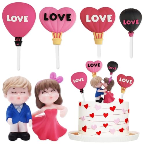 Niedliche Kuss Paar Ornament, Valentinstag Heißluftballon Tortenaufsatz, Süße Cartoon-Paare Romantisch Liebesstatue Geschenk für Hochzeitstorte Deko Autodekoration Valentinstag Deko von XNAUVOI