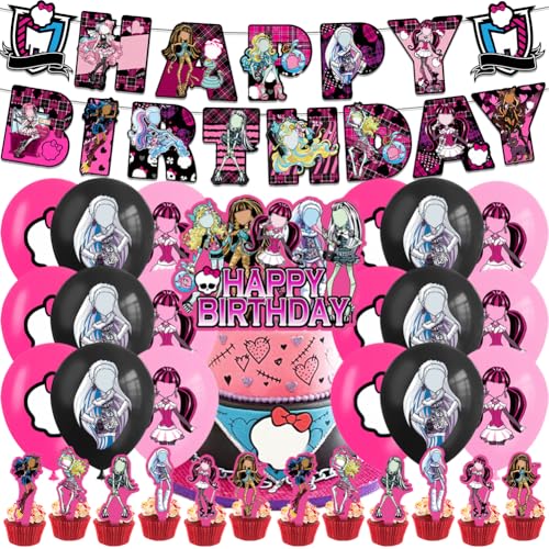 XNAUVOI 32 pcs Monster Geburtstag Luftballons, Cartoon Geburtstag Party Dekoration, Monster Theme Party Supplies - Kuchen Topper Cupcake Topper Luftballons Banner Kinderparty Dekoration von XNAUVOI