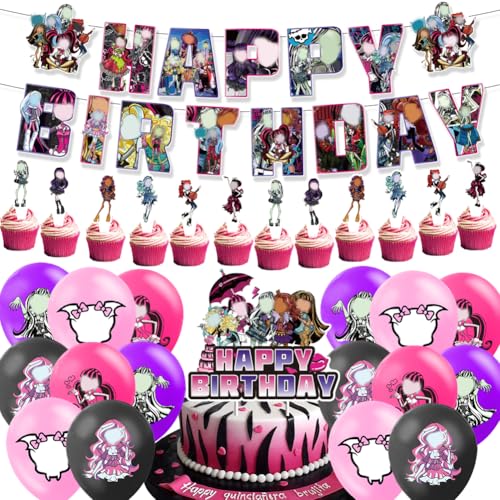 XNAUVOI 34pcs Monster Party Supplies, Monsters Birthday Party Decorations, Monster Party Dekoration Balloons Cupcake Toppers Banner Luftballons für Kinder von XNAUVOI