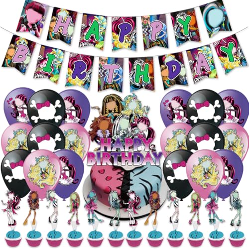 XNAUVOI 44pcs Monster Party Supplies, Monsters Birthday Party Decorations, Monster Party Dekoration Balloons Cupcake Toppers Banner Luftballons für Kinder von XNAUVOI