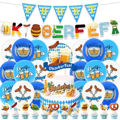 XNAUVOI Oktoberfest Party Dekorationen,Oktoberfest Deko Set,Oktoberfest Deko Party Banner,Kuchen Topper,Cupcake Topper,Luftballons von XNAUVOI