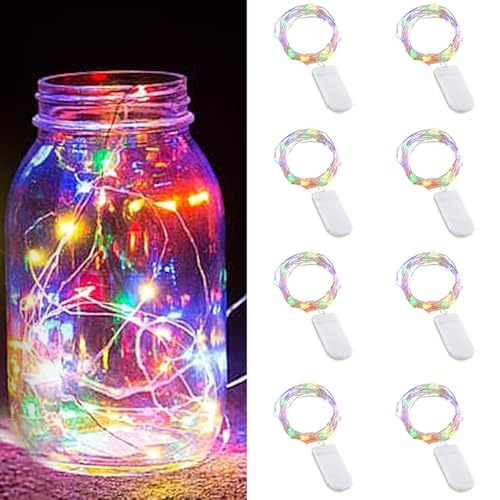 LED Lichterkette Batterie, 8 Stück 1M 10 LEDs Mini led lichterkette Drahtlichterkette Wasserdichte Kupferdraht Licht für Party Garten Weihnachten Hochzeit Halloween Beleuchtung Deko (8PCS Multicolor) von XNFIVE