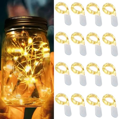 LED Lichterkette Batterie,16 Stück 1M 10 LEDs led lichterkette Drahtlichterkette Wasserdichte Kupferdraht Licht für Party Garten Weihnachten Hochzeit Halloween Beleuchtung Deko (16pcs Warm White) von XNFIVE