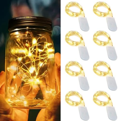 LED Lichterkette Batterie,8 Stück 1M 10 LEDs Mini led lichterkette Drahtlichterkette Wasserdichte Kupferdraht Licht für Party Garten Weihnachten Hochzeit Halloween Beleuchtung Deko (8pcs Warm White) von XNFIVE