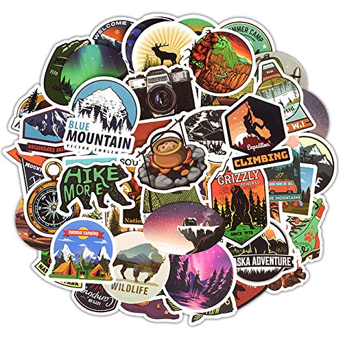 Outdoor Abenteuer Aufkleber, 50 Stück Wasserfeste Vinyl Sticker Decals, Reise Aufkleber Laptop Aufkleber Teen Kinder Stickerbomb für Gepäck Helme Skateboards Computer Tassen Auto Motorrad Fahrrad von XNFIVE