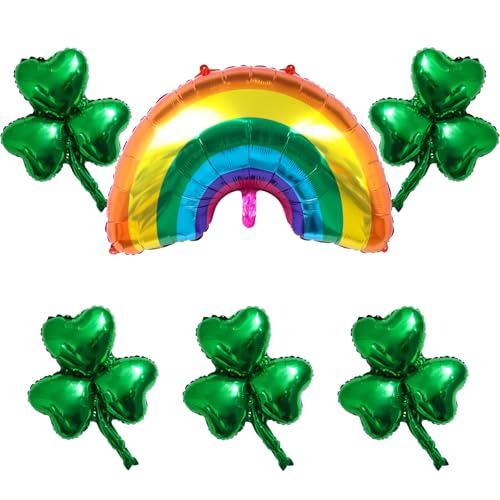 XNFUOE 6 St. Patrick's Day Dekorationen Luftballons Set Kleeblatt Folienballons Regenbogen Ballons für irische Partyzubehör von XNFUOE