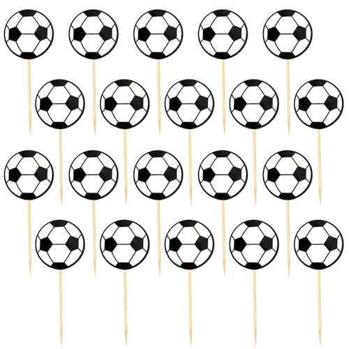 XNHIU 20 Stück Fußball-Kuchenaufsätze, Fußball, Cupcake-Topper, Cupcake-Aufsätze, Essen, Zahnstocher, Party-Kuchendekoration, Zubehör für Geburtstag von XNHIU