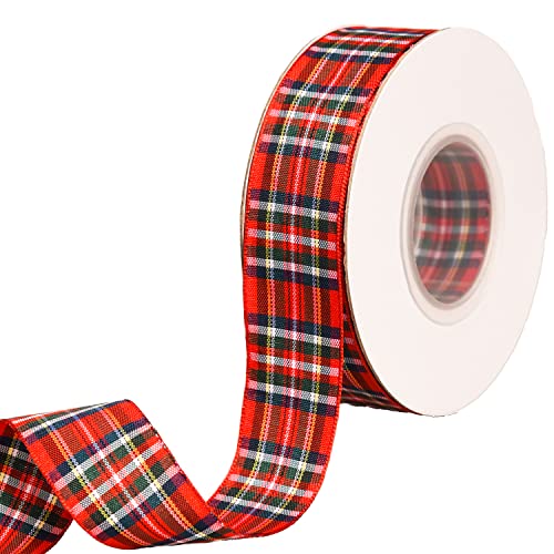 XNHIU 20 Yards x 25 mm Schottenkaroband Rot Classic Royal Stewart Band Weihnachten Band Rot Grün Band (25 mm) von XNHIU