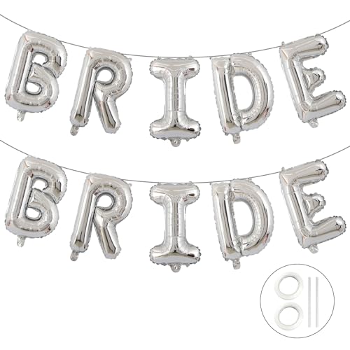 XNIVUIS 2 Stück Bride Buchstabenluftballon Banner Set, Bride Deko Folienballon Bride Bride Luftballons, Deko Hen Party Braut Deko Accessoires für Brautdusche Party Dekoration (Silber) von XNIVUIS