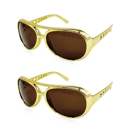 XNIVUIS 2 Stück Goldbrillen Brille 70er Hustler Rapper Hiphop, Rock-Style-Brillen, Rockstar Style Gläser 50er Jahre Verkleidung Rockstar Brille, für Cosplay Fasching Karneval Thema Party (Gold) von XNIVUIS