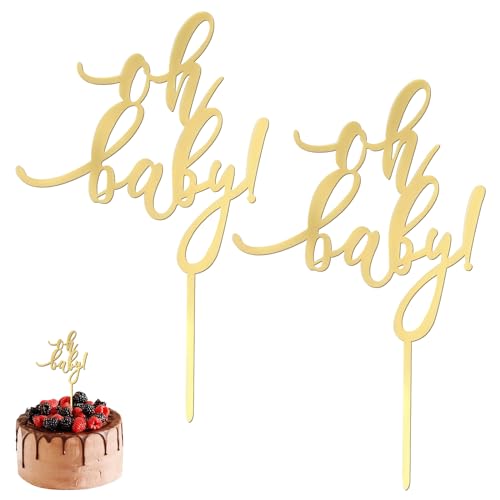 XNIVUIS 2 Stück Cake Topper Tortendeko, Kuchen Deko, Wiederverwendbarcake Acryl Tortendeko Geburtstag, Kuchendeko Torten, Topper Tortendeko Geburtstag für Babyparty Jubiläen Party Dekoration (Gold) von XNIVUIS