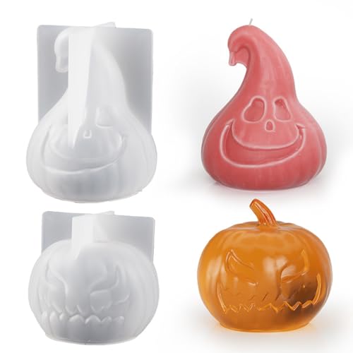 2 Stück 3D Silikon Kürbis Form Halloween Kürbis Kerzenformen 3D Kürbis Kerzenform, Halloween Silikonform Set Für Herstellung Von DIY Kerzen, Handgemachter Seife, Basteln von XNSHUN