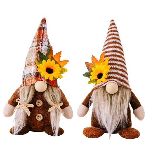 2 Stück Wichtel Figuren Herbst, Kürbis Dekoration Herbst Kürbis Zwerg, Sonnenblume Elf Statue Thanksgiving Plüsch Elfe Puppe, Gesichtslose Puppe Für Home Wohnzimmer Schaufenster Geburtstag (10) von XNSHUN