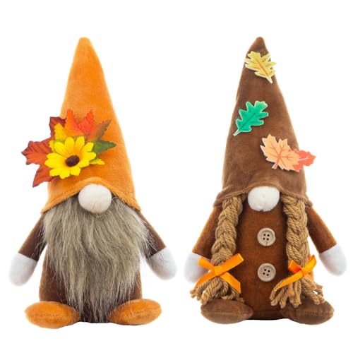 2 Stück Wichtel Figuren Herbst, Kürbis Dekoration Herbst Kürbis Zwerg, Sonnenblume Elf Statue Thanksgiving Plüsch Elfe Puppe, Gesichtslose Puppe Für Home Wohnzimmer Schaufenster Geburtstag (11) von XNSHUN